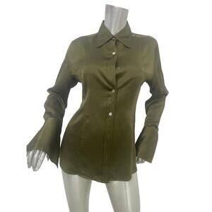 Vintage MODA INT’L shirt is an olive green silk button-up blouse